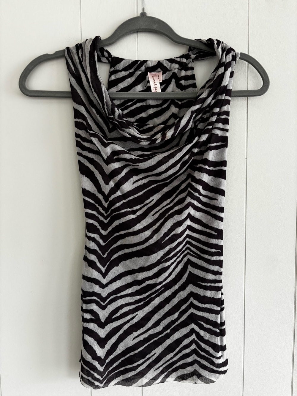 Sweet Pea Black & Gray Zebra Cowl Tank, Size Small